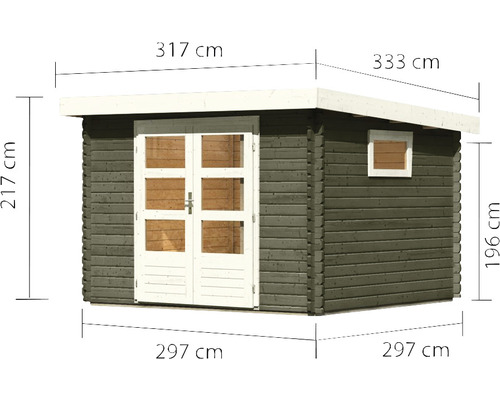 Abmessungen Gartenhaus mit Doppeltür und Fenster