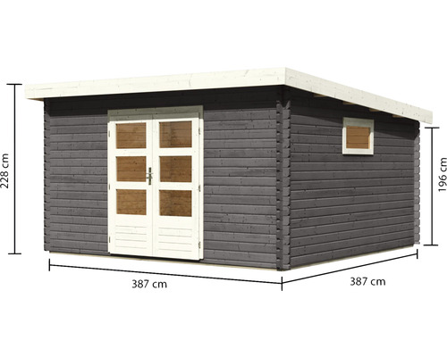 Holzgartenhaus mit Doppeltür und Fenster, Maße 387 x 387 x 228 cm