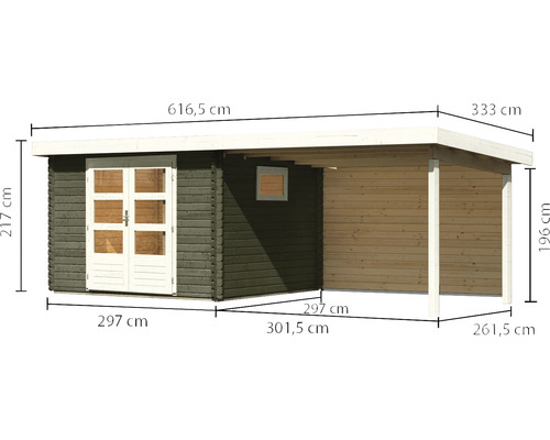 Gartenhaus Karibu Tossens inkl. Tür Unterkonstruktion Dachanbau 580 x 297 cm - Bild 3 von 12