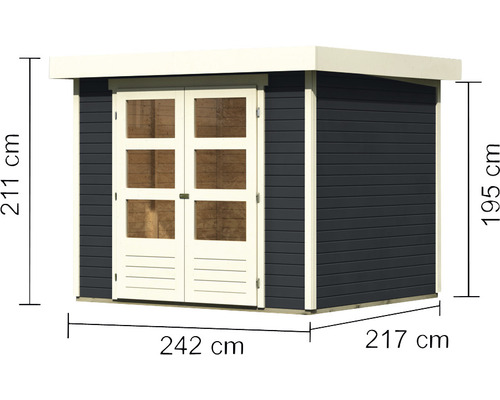 Gartenhaus mit Doppeltür und Größenangaben