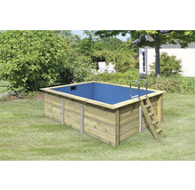Aufstellpool Holzpool-Set Karibu rechteckig 440x350x124 cm inkl. Sandfilteranlage, Innenauskleidung blau & Leiter