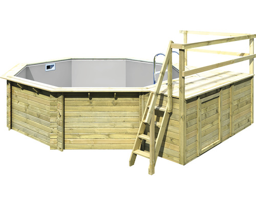 Achteckiger Holzpool mit Leiter und Plattform