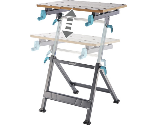 Höhenverstellbare Werkbank mit Holzplatte und Stahlrahmen