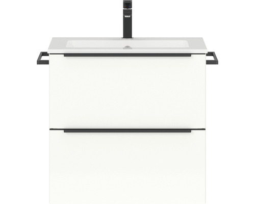 Waschbeckenunterschrank Nobilia Programm 1 4 61x59,1x48,7 cm mit Mineralmarmorwaschbecken weiß hochglanz