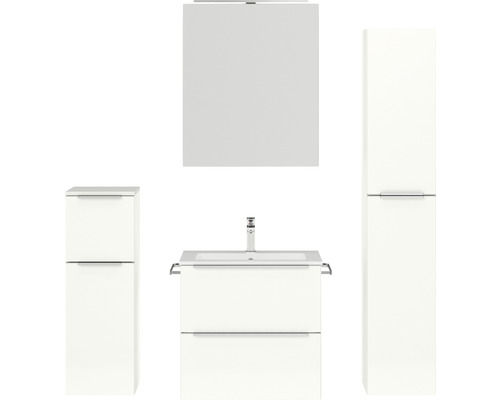 Badmöbel-Set Nobilia Programm 1 35 140x169,1x48,7 cm Mineralmarmorwaschbecken weiß hochglanz mit LED-Spiegelschrank