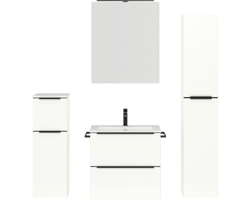 Badmöbel-Set Nobilia Programm 1 36 140x169,1x48,7 cm Mineralmarmorwaschbecken weiß hochglanz mit LED-Spiegelschrank