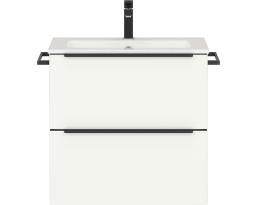 Waschbeckenunterschrank Nobilia Programm 1 2 61x59,1x48,7 cm mit Mineralgusswaschbecken weiß matt