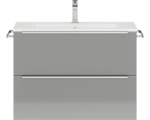Waschbeckenunterschrank Nobilia Programm 1 45 81x59,1x48,7 cm mit Mineralmarmorwaschbecken grau hochglanz