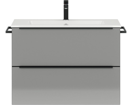 Waschbeckenunterschrank Nobilia Programm 1 46 81x59,1x48,7 cm mit Mineralmarmorwaschbecken grau hochglanz