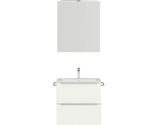 Badmöbel-Set Nobilia Programm 1 17 61x169,1x48,7 cm Mineralmarmorwaschbecken weiß matt mit LED-Spiegelschrank