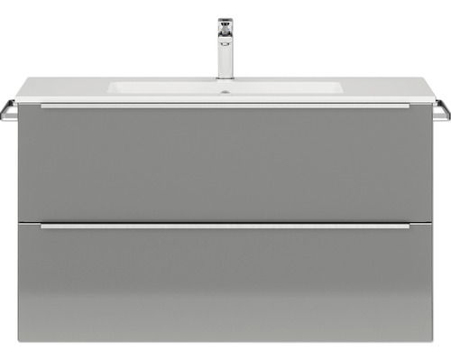 Waschbeckenunterschrank Nobilia Programm 1 84 101x59,1x48,7 cm mit Mineralmarmorwaschbecken grau hochglanz