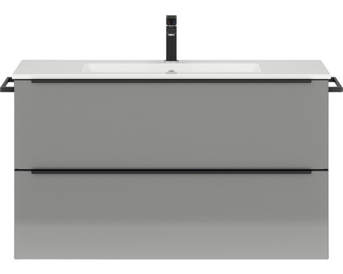 Waschbeckenunterschrank Nobilia Programm 1 85 101x59,1x48,7 cm mit Mineralmarmorwaschbecken grau hochglanz