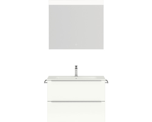 Badmöbel-Set Nobilia Programm 1 50 81x169,1x48,7 cm Mineralmarmorwaschbecken weiß hochglanz mit LED-Beleuchtung