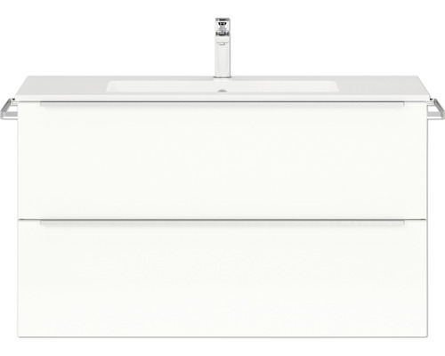Waschbeckenunterschrank Nobilia Programm 1 82 101x59,1x48,7 cm mit Mineralmarmorwaschbecken weiß hochglanz