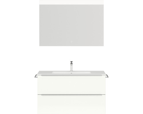 Badmöbel-Set Nobilia Programm 1 90 101x169,1x48,7 cm Mineralmarmorwaschbecken weiß hochglanz mit LED-Beleuchtung