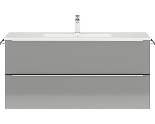 Waschbeckenunterschrank Nobilia Programm 1 124 121x59,1x48,7 cm mit Mineralmarmorwaschbecken grau hochglanz