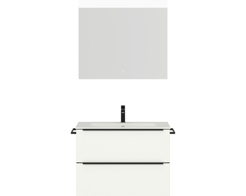 Badmöbel-Set Nobilia Programm 1 49 81x169,1x48,7 cm Mineralmarmorwaschbecken weiß matt mit LED-Beleuchtung