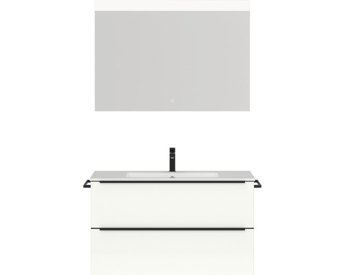Badmöbel-Set Nobilia Programm 1 91 101x169,1x48,7 cm Mineralmarmorwaschbecken weiß hochglanz mit LED-Beleuchtung