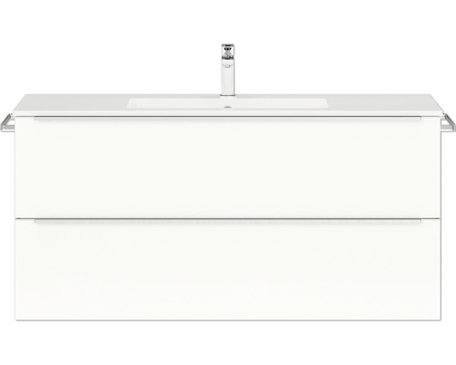 Waschbeckenunterschrank Nobilia Programm 1 122 121x59,1x48,7 cm mit Mineralmarmorwaschbecken weiß hochglanz