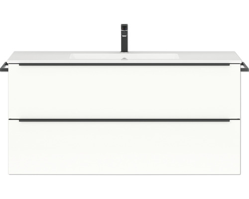 Waschbeckenunterschrank Nobilia Programm 1 123 121x59,1x48,7 cm mit Mineralmarmorwaschbecken weiß hochglanz