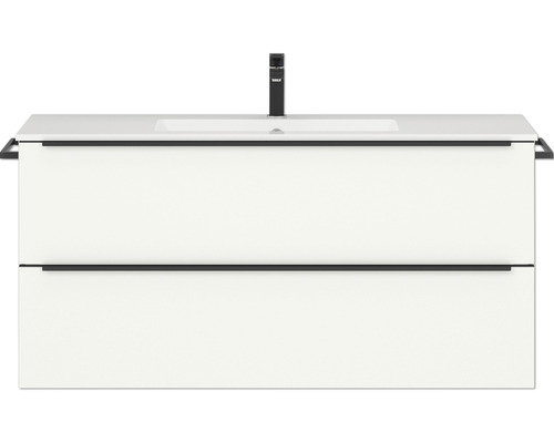 Waschbeckenunterschrank Nobilia Programm 1 121 121x59,1x48,7 cm mit Mineralmarmorwaschbecken weiß matt