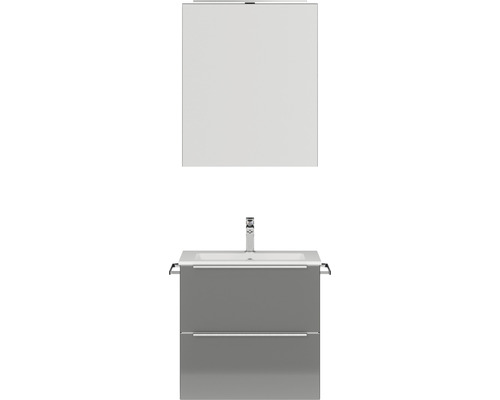 Badmöbel-Set Nobilia Programm 1 21 61x169,1x48,7 cm Mineralmarmorwaschbecken grau hochglanz mit LED-Spiegelschrank