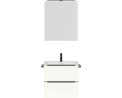 Badmöbel-Set Nobilia Programm 1 20 61x169,1x48,7 cm Mineralmarmorwaschbecken weiß hochglanz mit LED-Spiegelschrank