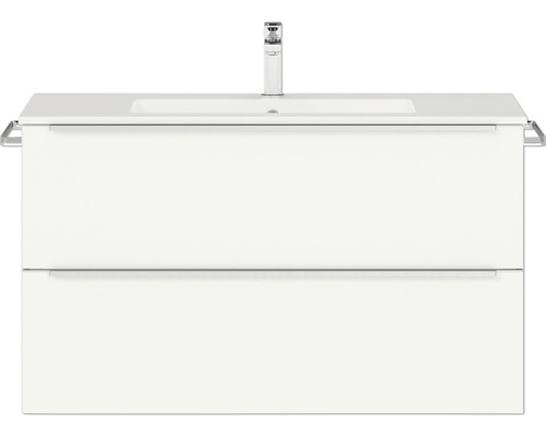 Waschbeckenunterschrank Nobilia Programm 1 80 101x59,1x48,7 cm mit Mineralmarmorwaschbecken weiß matt