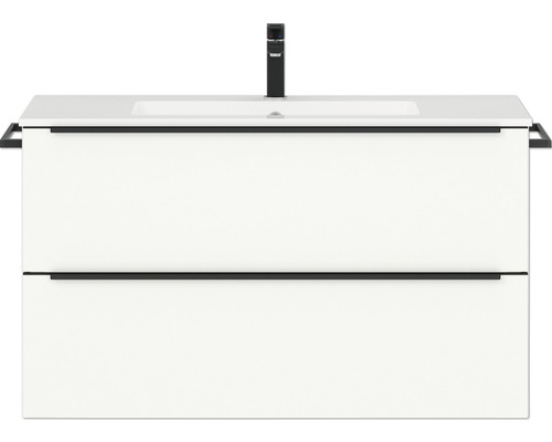 Waschbeckenunterschrank Nobilia Programm 1 81 101x59,1x48,7 cm mit Mineralmarmorwaschbecken weiß matt