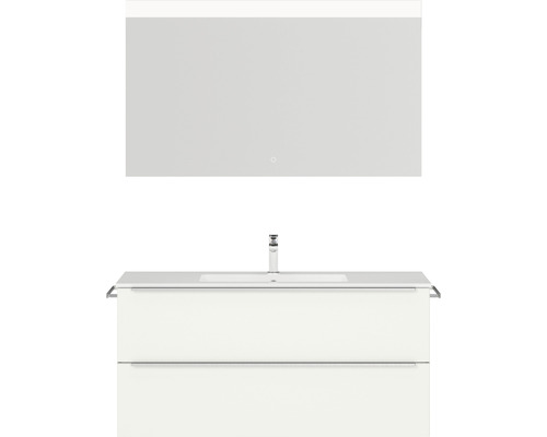Badmöbel-Set Nobilia Programm 1 128 121x169,1x48,7 cm Mineralmarmorwaschbecken weiß matt mit LED-Beleuchtung