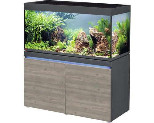 Aquariumkombination EHEIM incpiria 430 mit LED Beleuchtung und beleuchtbaren Unterschrank rustic oak