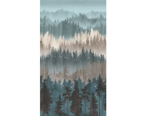 Fototapete Vlies 39181-1 The Wall II Aquarell Wald petrol 3-tlg. 159 x 280 cm Dekoratives Waldmotiv auf einer Holzoberfläche