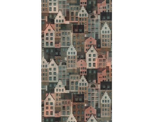 Fototapete Vlies 39182-2 The Wall II Häuser blau beige 3-tlg. 159 x 280 cm Tapete mit Häuserfassadenmuster