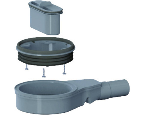 Ablauf swissporBOARD Linea für Duschbodenelement Dusche DN40 Einzelne Komponenten einer Duschrinne aus Kunststoff, inklusive Siphon und Montagematerial.