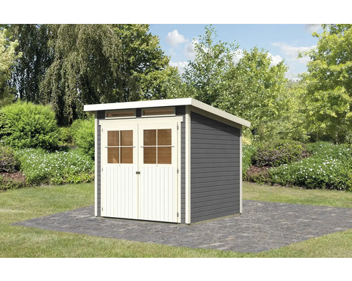 Gartenhaus mit Doppeltür und Flachdach im Garten