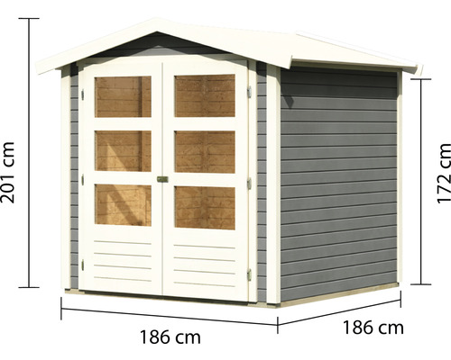 Gartenhaus mit Doppeltür und Maßangaben