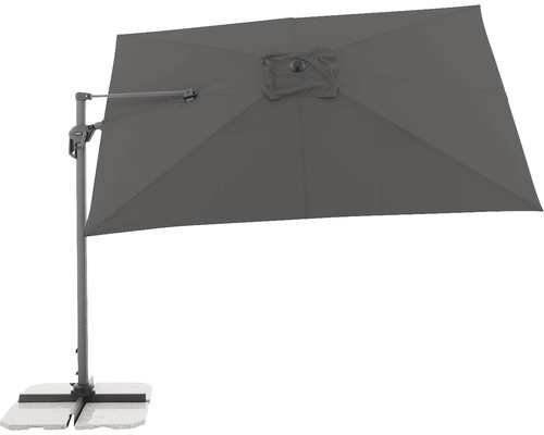 Rechteckiger Ampelschirm mit Ständer für den Garten oder die Terrasse.