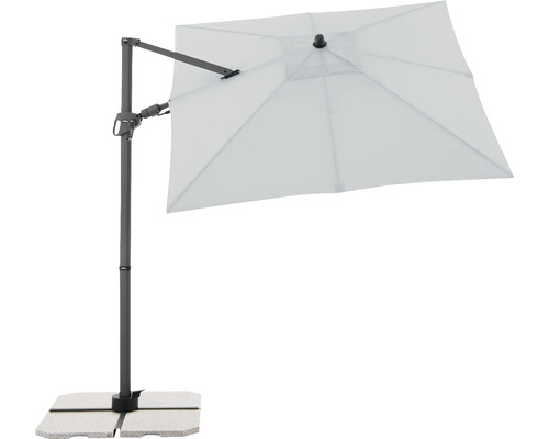 Freiarmschirm mit rechteckigem Schirmdach und Standfuß