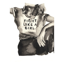 Illustration einer Person mit einem T-Shirt mit der Aufschrift 'Fight like a girl'