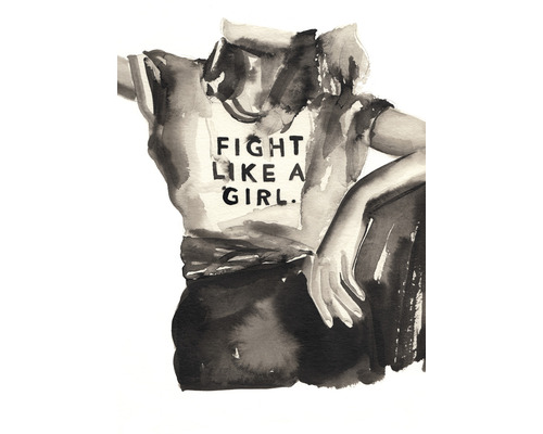 Illustration einer Person mit einem T-Shirt mit der Aufschrift 'Fight like a girl'