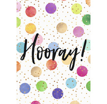 Dekoratives Design mit dem Schriftzug Hurra und Punkten