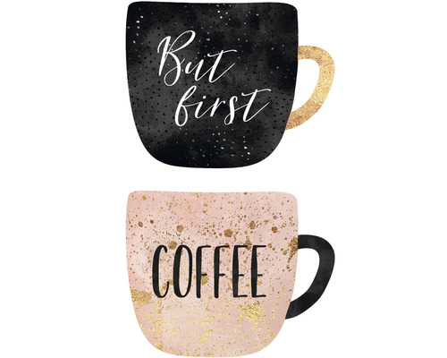 Zwei Kaffeetassen mit Text