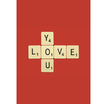 Kreuzworträtsel aus Buchstabensteinen mit dem Wort Liebe