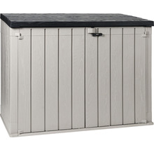 Gartengeräteschrank aus Kunststoff mit Doppeltür und schwarzem Dach