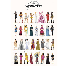 Illustration von Frauenfiguren aus Geschichte und Popkultur mit dem Schriftzug The Future is Female