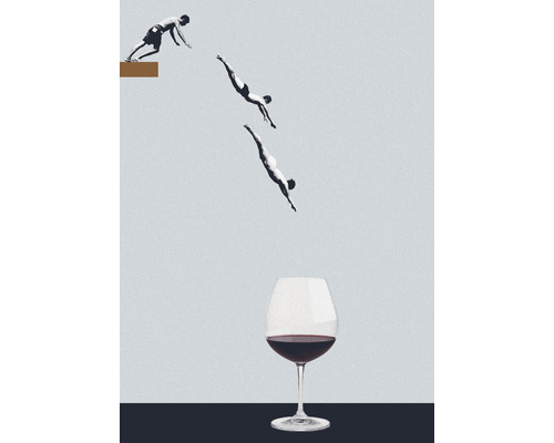 Illustration von Personen, die in ein Weinglas springen