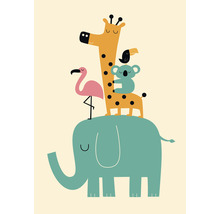 Illustration mit Elefant, Flamingo, Giraffe, Koala und Vogel