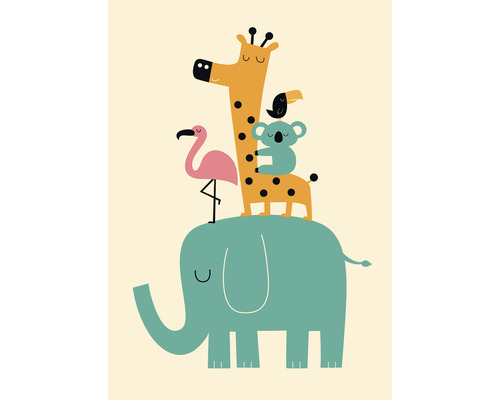 Postkarte Moving On 10,5x14,8 cm Illustration mit Elefant, Flamingo, Giraffe, Koala und Vogel