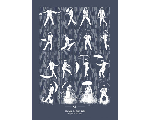 Illustration von Tänzern mit Regenschirmen im Regen