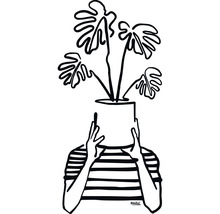 Illustration einer Person mit einer Zimmerpflanze anstelle des Kopfes